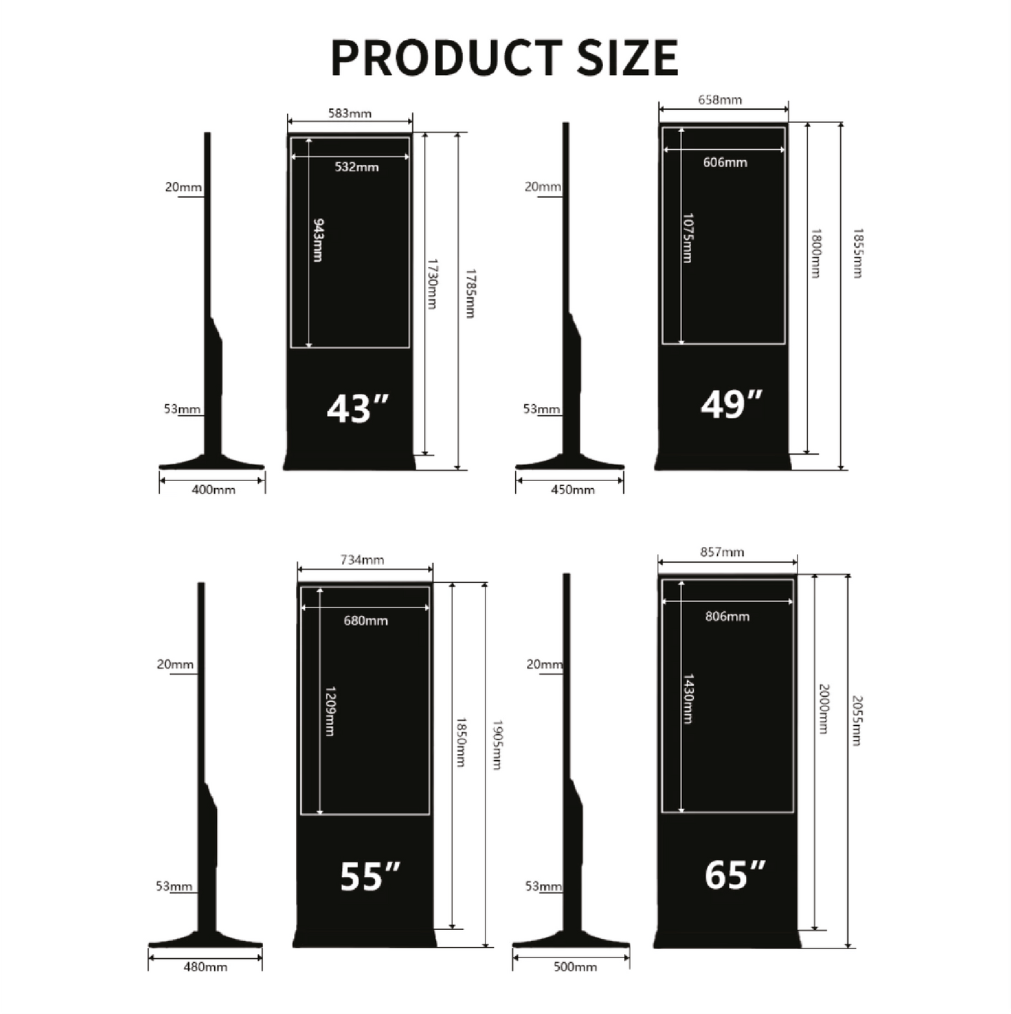 Vertikale Werbedisplay 55”